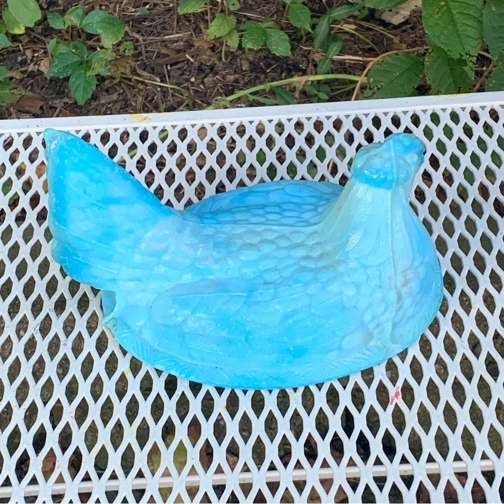 Vintage Blue Slag Glass Hen on Nest Dish Replacement Top